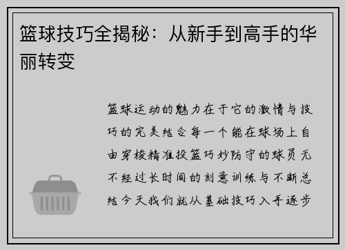 篮球技巧全揭秘：从新手到高手的华丽转变